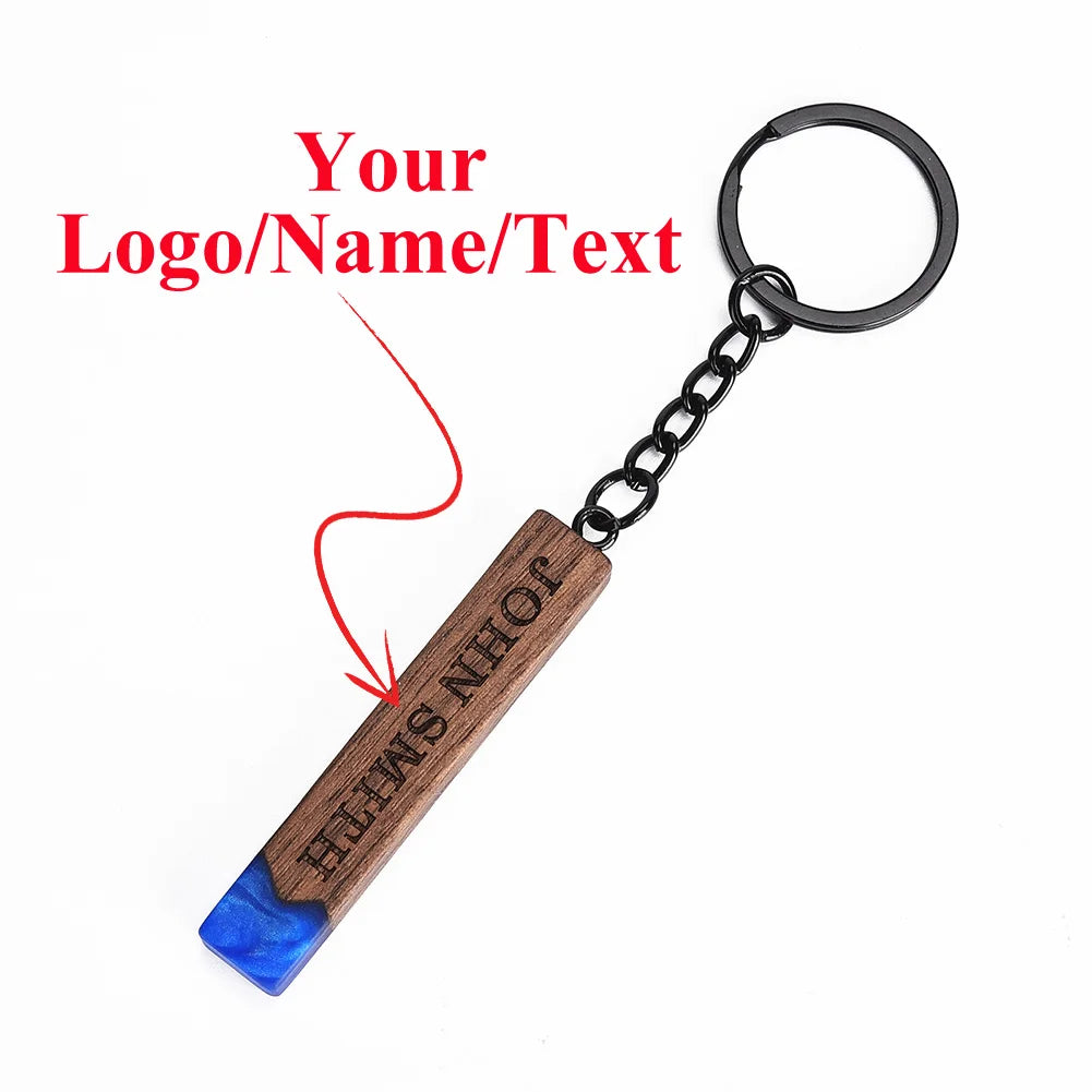 Custom Resin Wood Keychain Fashion Personlized Gift for Couple Car Key Ring Key Chain Engraving Text Logo Name OEM Dropshipping