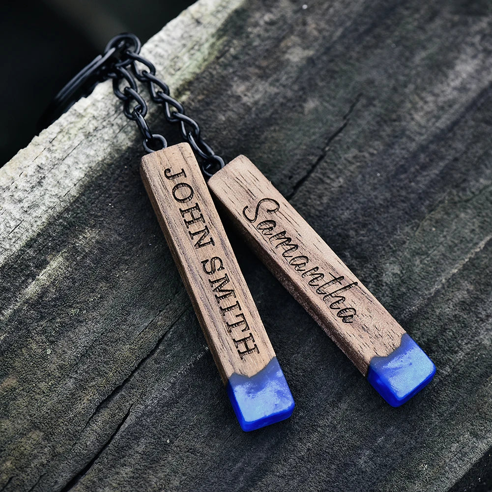 Custom Resin Wood Keychain Fashion Personlized Gift for Couple Car Key Ring Key Chain Engraving Text Logo Name OEM Dropshipping