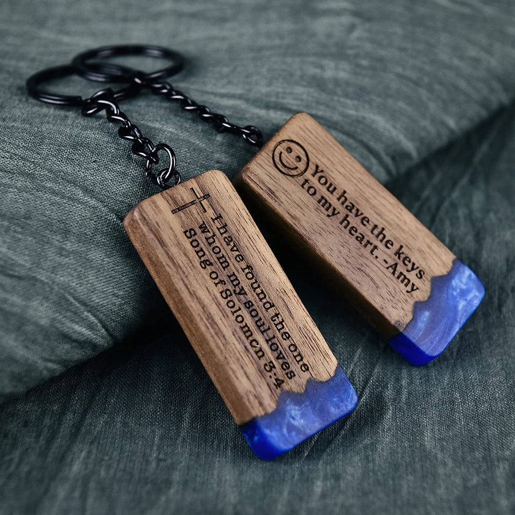 Custom Resin Wood Keychain Fashion Personlized Gift for Couple Car Key Ring Key Chain Engraving Text Logo Name OEM Dropshipping