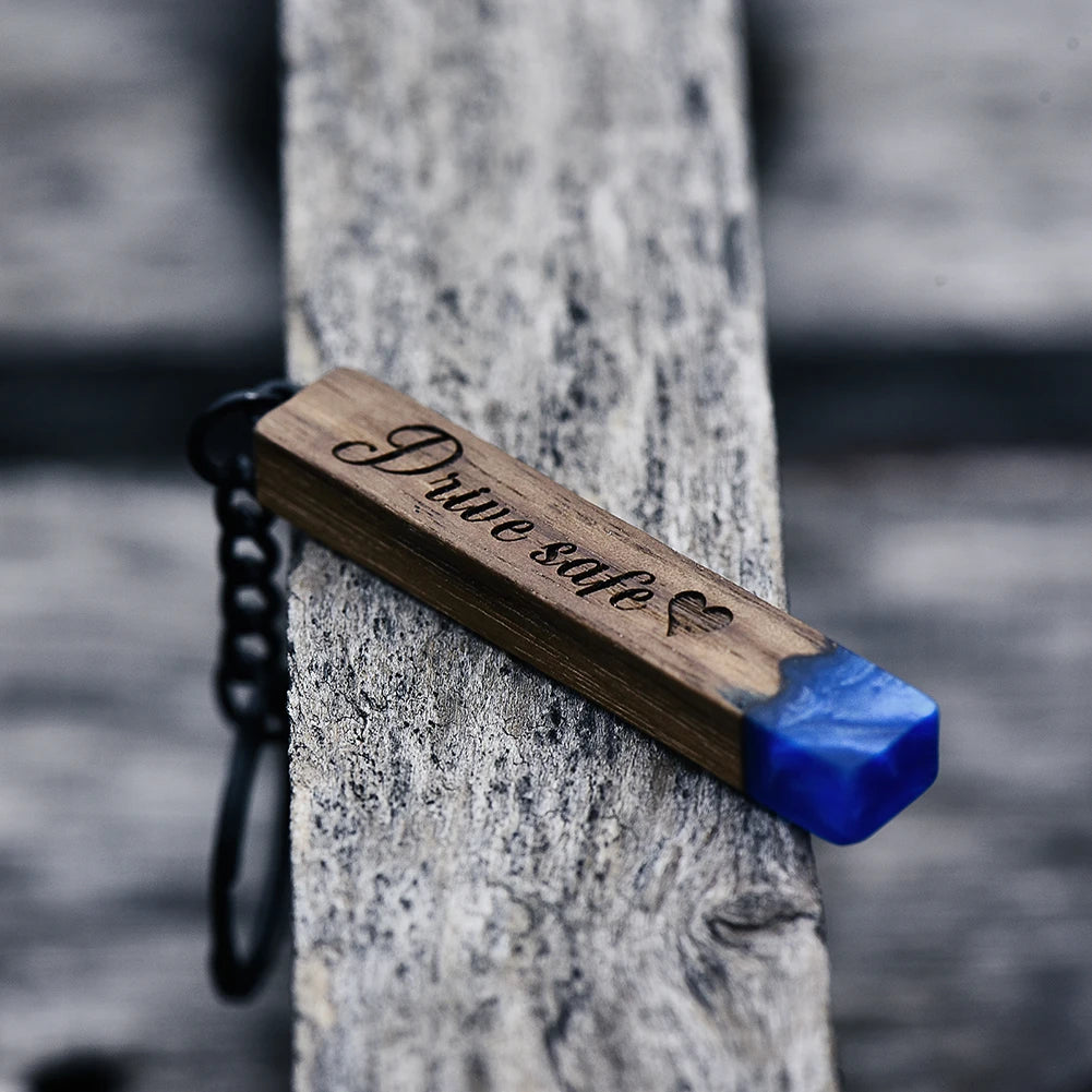 Custom Resin Wood Keychain Fashion Personlized Gift for Couple Car Key Ring Key Chain Engraving Text Logo Name OEM Dropshipping