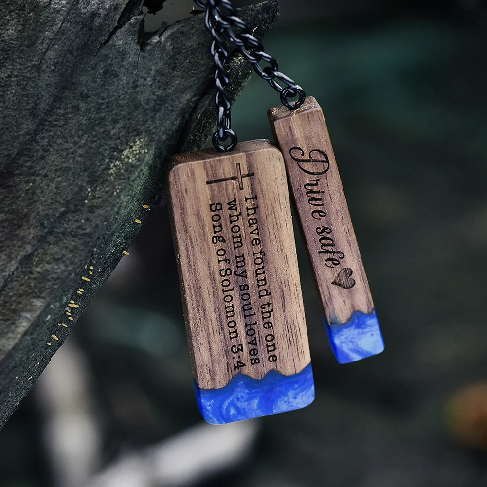 Custom Resin Wood Keychain Fashion Personlized Gift for Couple Car Key Ring Key Chain Engraving Text Logo Name OEM Dropshipping