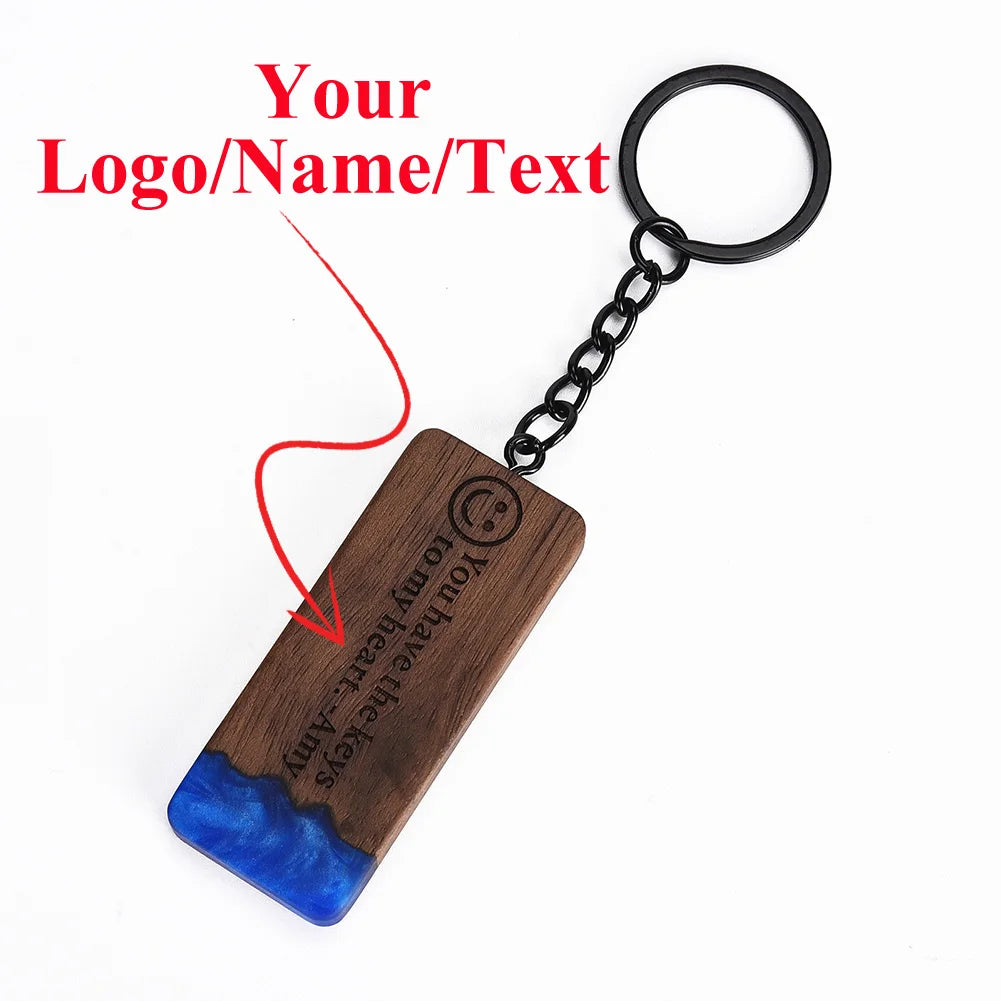 Custom Resin Wood Keychain Fashion Personlized Gift for Couple Car Key Ring Key Chain Engraving Text Logo Name OEM Dropshipping