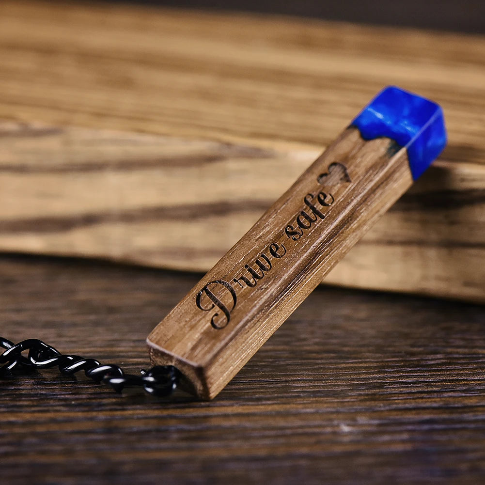 Custom Resin Wood Keychain Fashion Personlized Gift for Couple Car Key Ring Key Chain Engraving Text Logo Name OEM Dropshipping