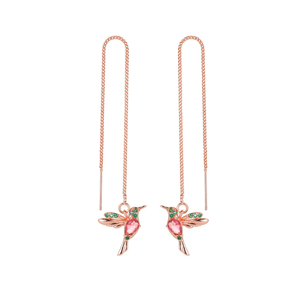Fashion Jewelry Unique Little Bird Drop Earrings Hummingbird Tassel Crystal Pendant Earrings for Women Elegant Gift