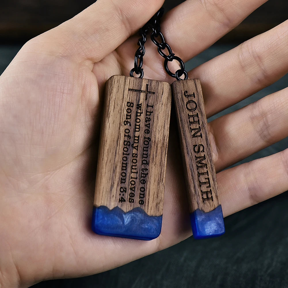 Custom Resin Wood Keychain Fashion Personlized Gift for Couple Car Key Ring Key Chain Engraving Text Logo Name OEM Dropshipping