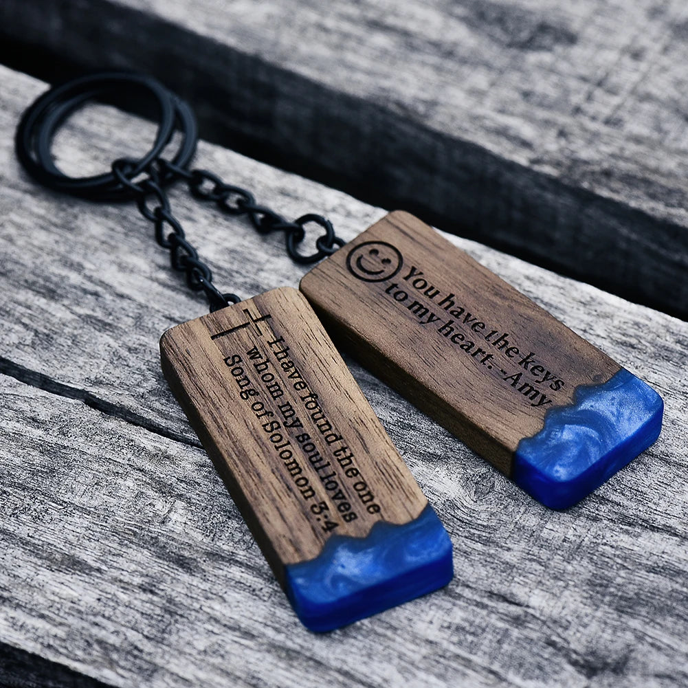 Custom Resin Wood Keychain Fashion Personlized Gift for Couple Car Key Ring Key Chain Engraving Text Logo Name OEM Dropshipping