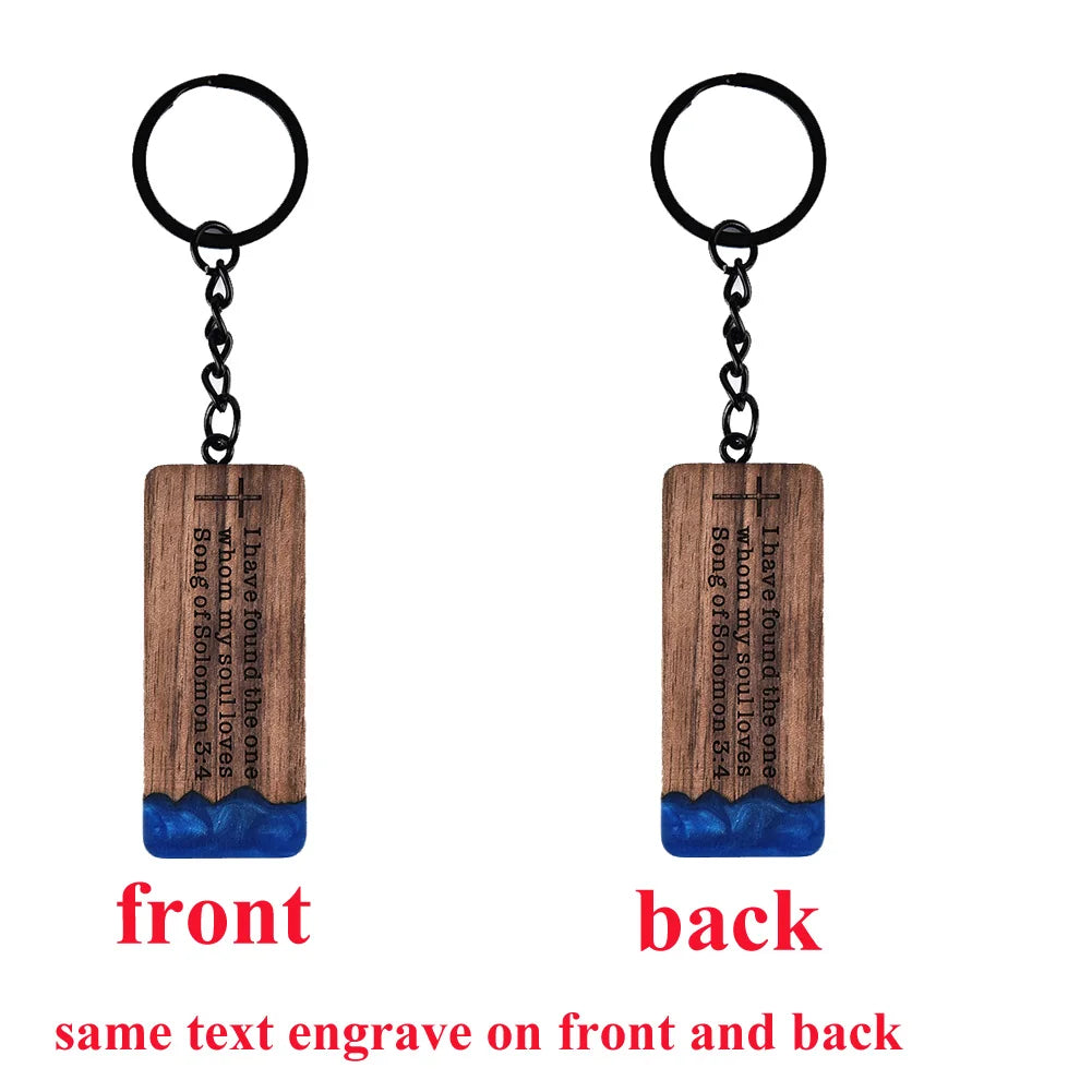 Custom Resin Wood Keychain Fashion Personlized Gift for Couple Car Key Ring Key Chain Engraving Text Logo Name OEM Dropshipping