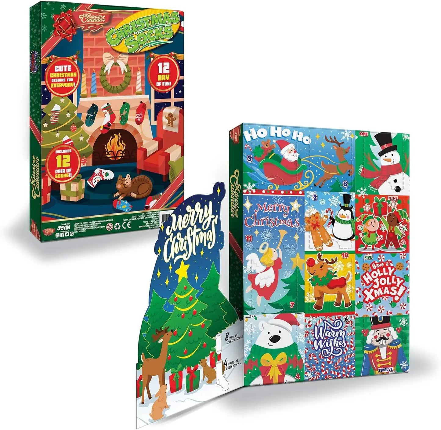 JOYFY 2025 Christmas Advent Calendar 12 Day Christmas Warm Cotton Socks for Women Adults Xmas Gift with 8 Low Cut & 4 Knee Socks