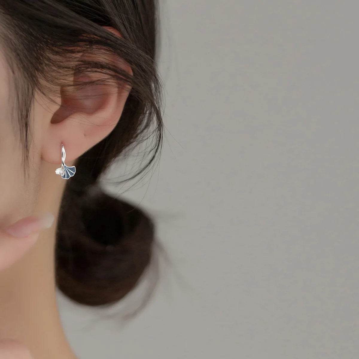 New in 925 Sterling Silver Drip Glue Ginkgo Biloba Leaves Ear Piercing - HORA GIFT