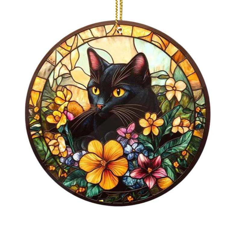 Black Cat Suncatcher - Acrylic Stained Style Window Hanging - HORA GIFT
