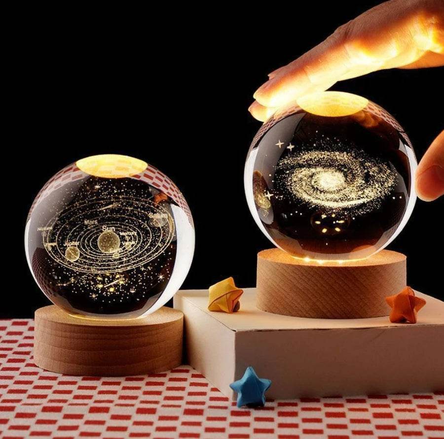LED Night Light Galaxy Crystal Ball Table Lamp 3D Planet Moon Glowing Planetary - HORA GIFT