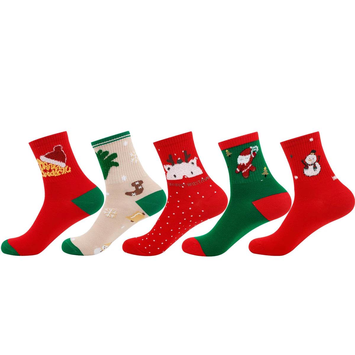 5 Pairs Socks Cartoon Christmas Socks Snowman Elk Socks Women Socks - HORA GIFT
