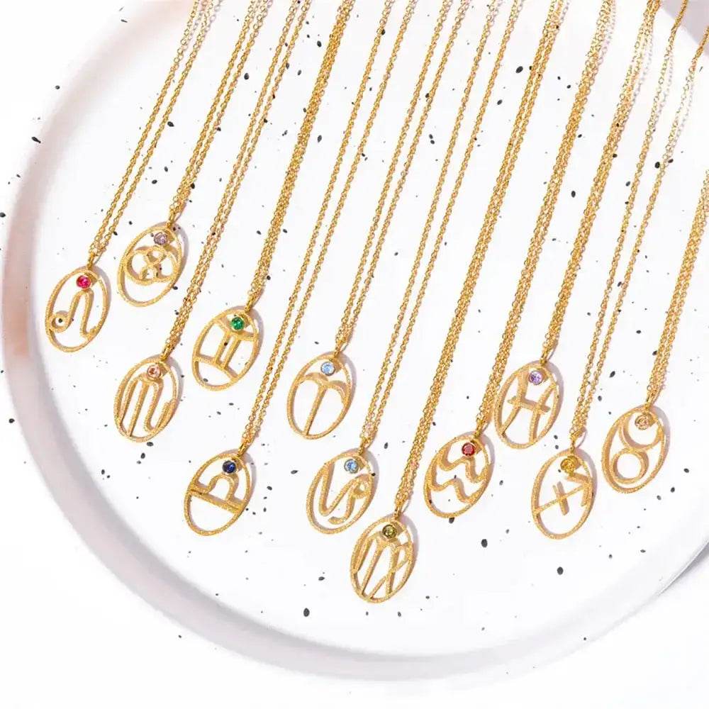 Zodiac Necklace for Women Aries Leo Pisces Sagittarius 12 Constellation Stainless Steel Neck Chains Jewelry Girl Birthday Gifts - HORA GIFT
