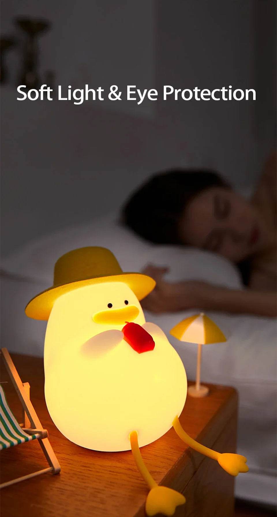 Rechargeable LED Night Light Cute Duck Silicone Patting Lamp Nursery Children Nightlights Home Bedside Room Decor Birthday Gift - HORA GIFT