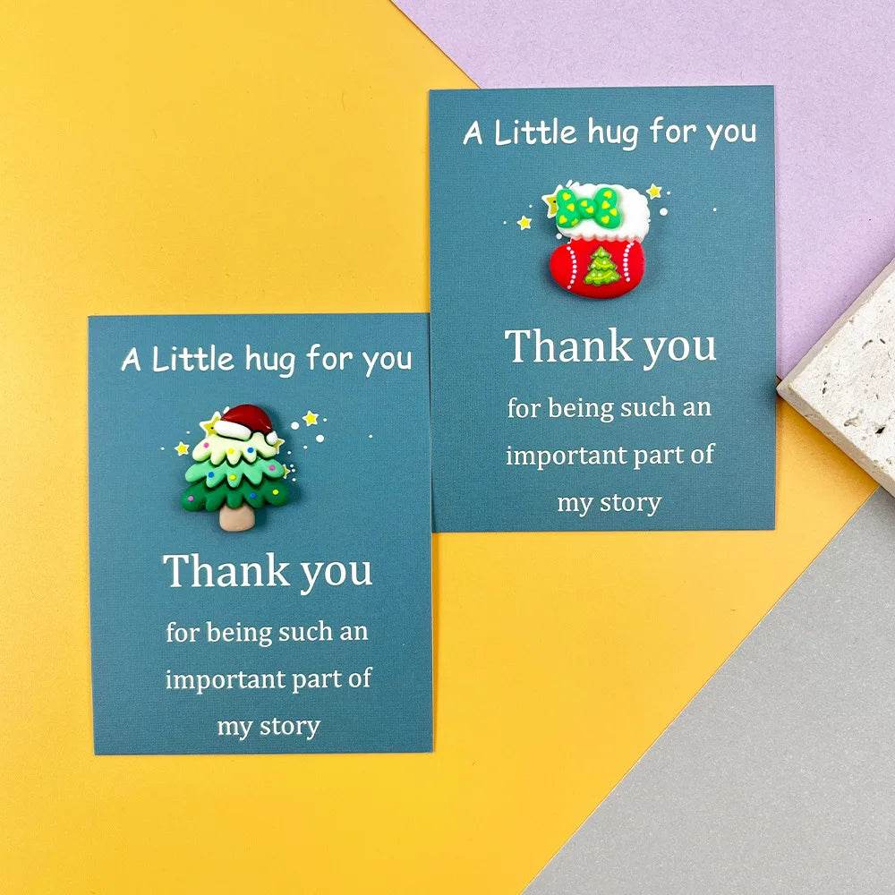 Marry Christmas Cards with Cute Resin Ornament Santa Claus Snowman Tree Ginger Man Christmas Greeting Cards Gift Thank You Card - HORA GIFT