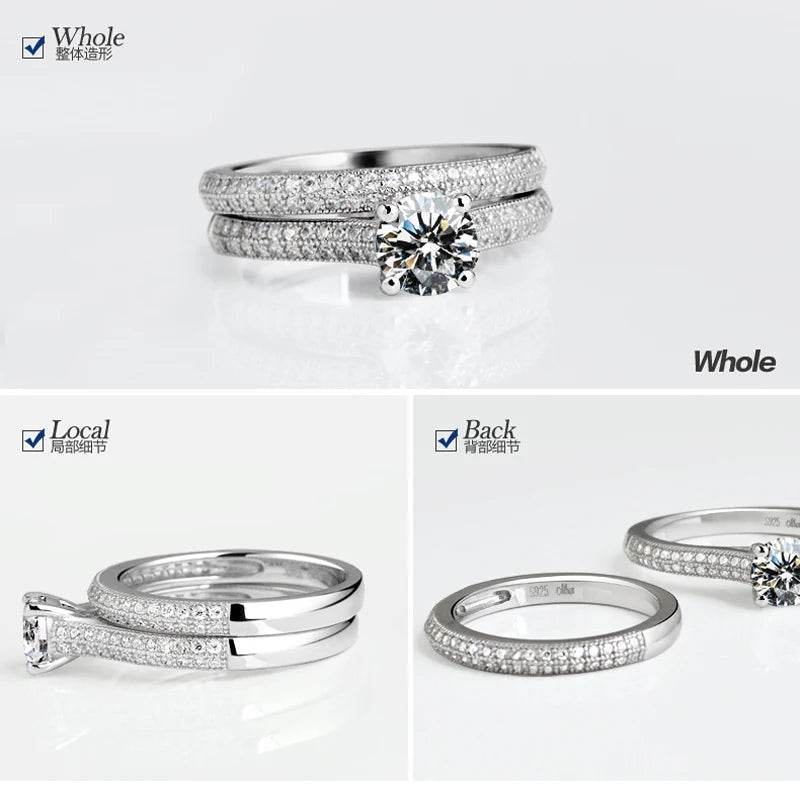 1 pair Vintage Halo 925 Sterling Silver Wedding Ring Set - HORA GIFT