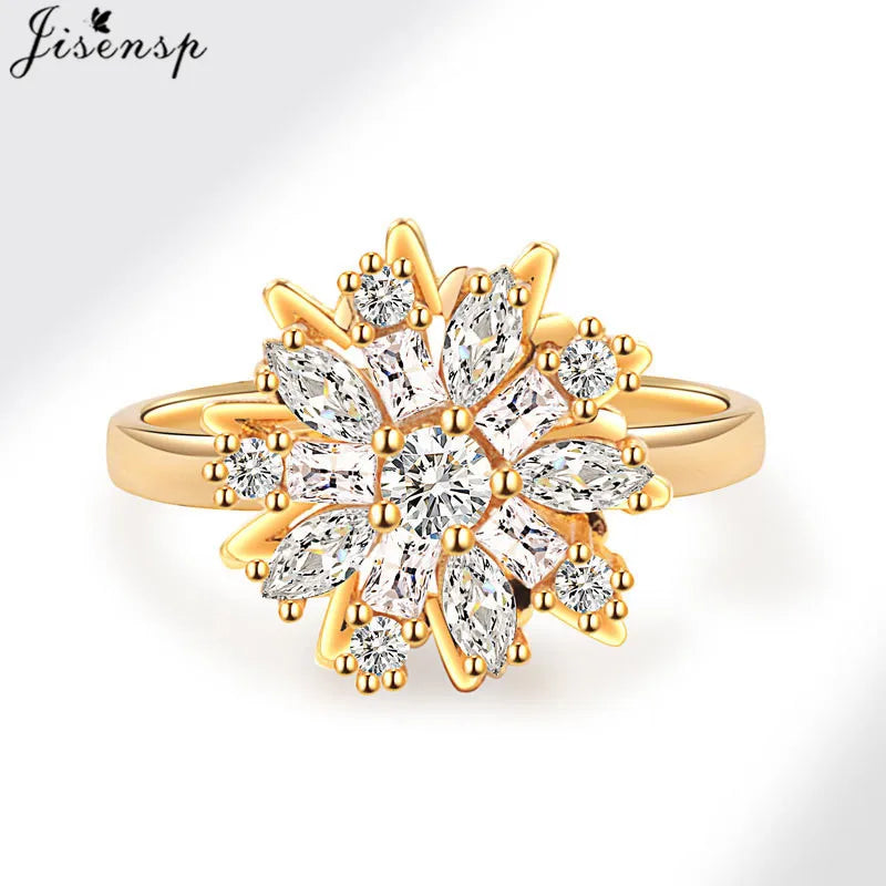 Korean Woman Anxiety Relaxing Ring Multiple Crystal Sunflower Snowflake Knuckle Rings Anti Stress Jewelry Girls Rotating Gift