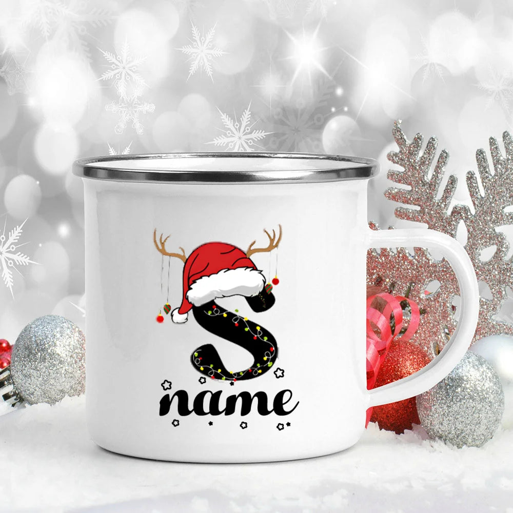 Personlized Christmas Cup Initial with Name Hot Cocoa Chocolate Mug Drink Jiuce Enamel Mugs Xmas Gifts for Kids Friends Family