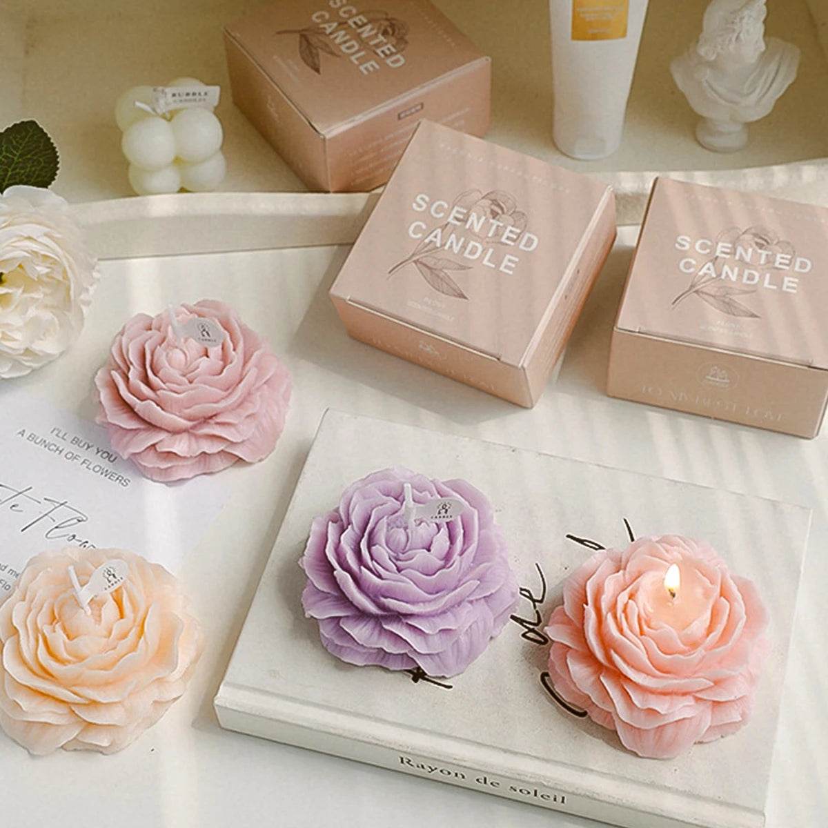 3D Peony Aromatic Candle Creative Flower Shape - HORA GIFT