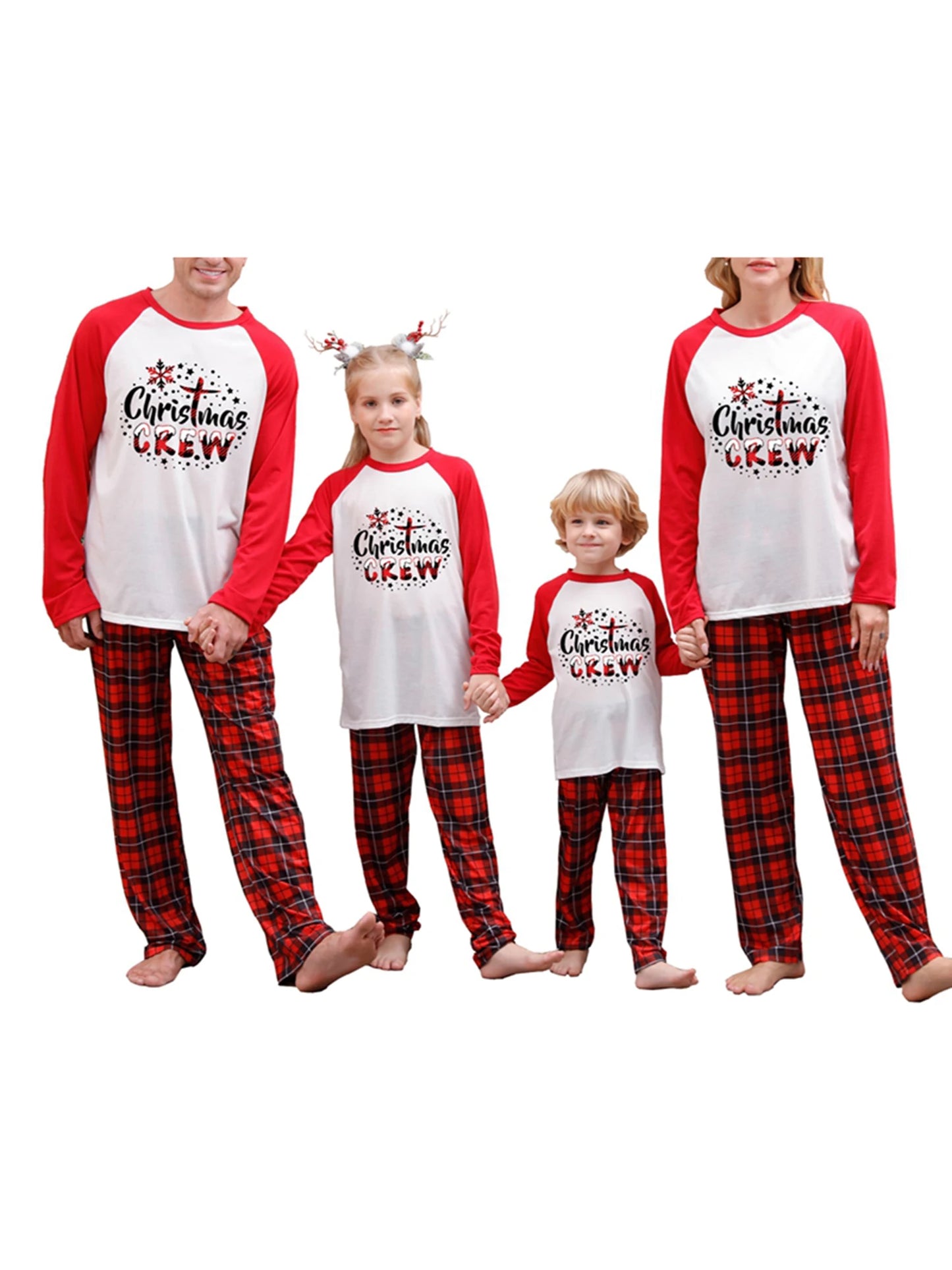Christmas Family Matching Pajamas Set Long Sleeve Letter Print T-shirt with Plaid Pants Sleepwear Loungewear for the Whole
