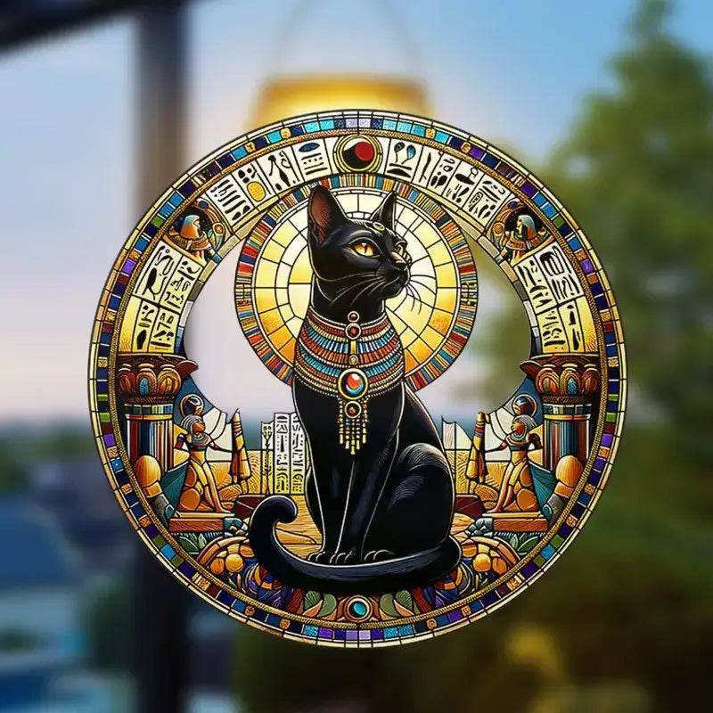 Black Cat Suncatcher - Acrylic Stained Style Window Hanging - HORA GIFT