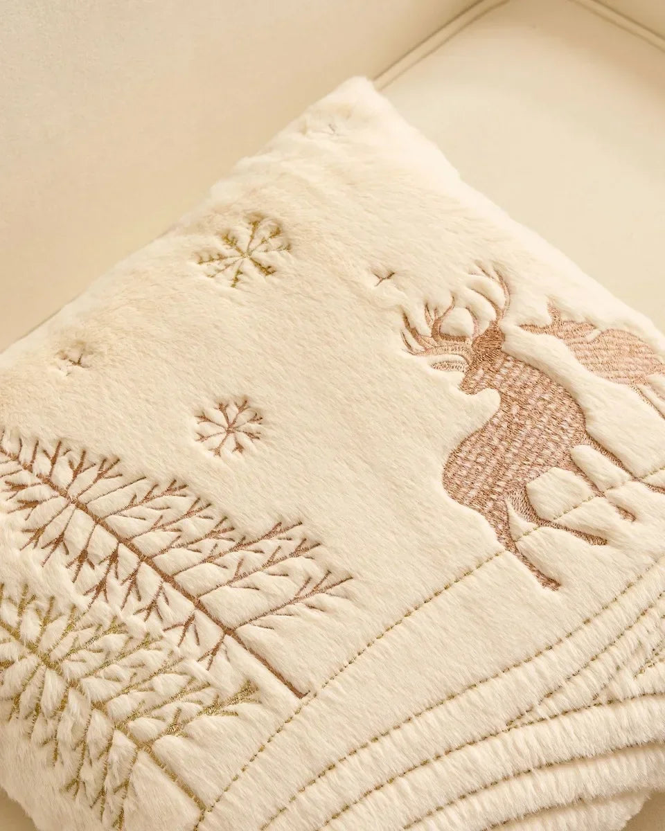 Simple Pillow Case Plush Christmas Embroidered Cushion Cover Soft Comfortable Festival Decorative New Year's Home Pillow Case