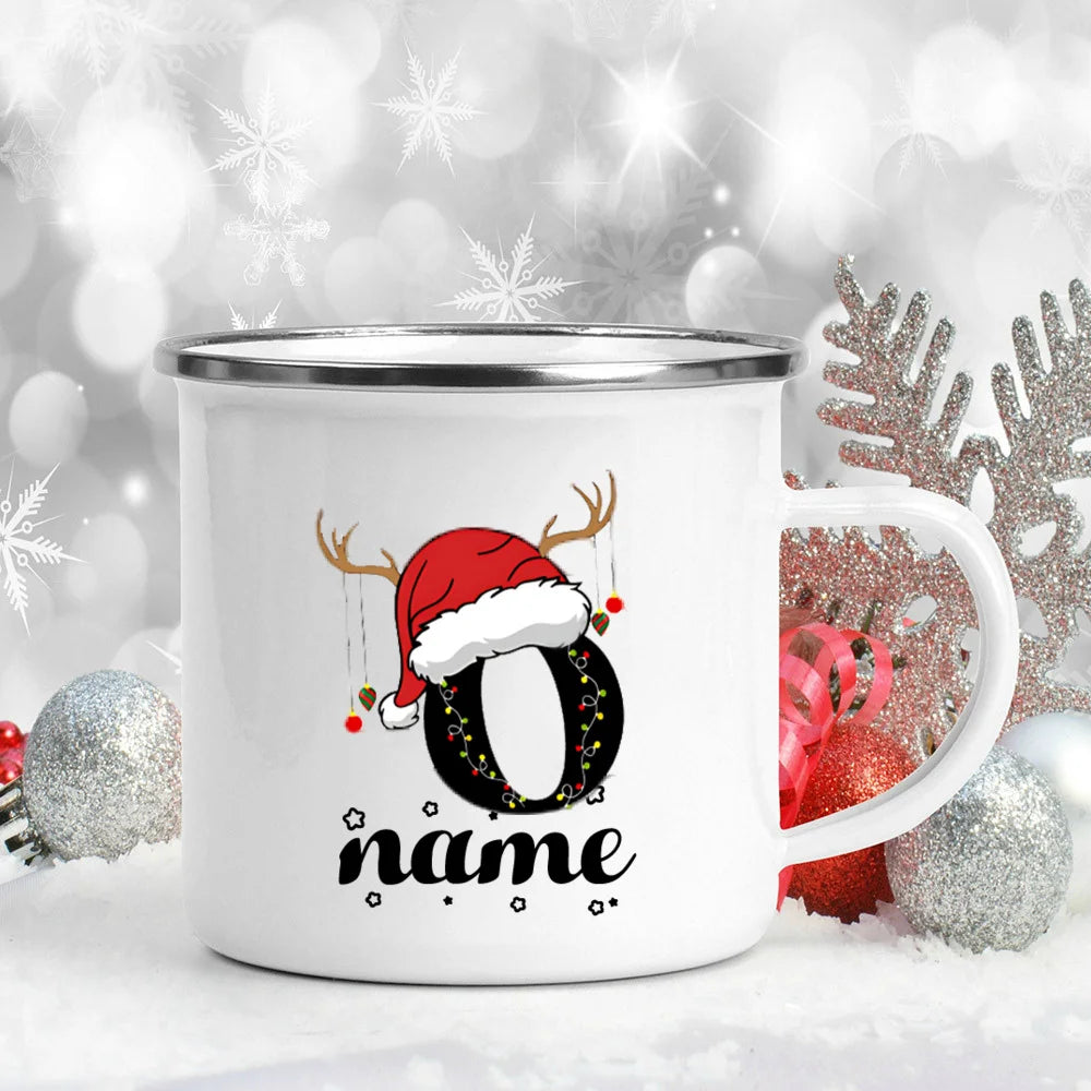 Personlized Christmas Cup Initial with Name Hot Cocoa Chocolate Mug Drink Jiuce Enamel Mugs Xmas Gifts for Kids Friends Family