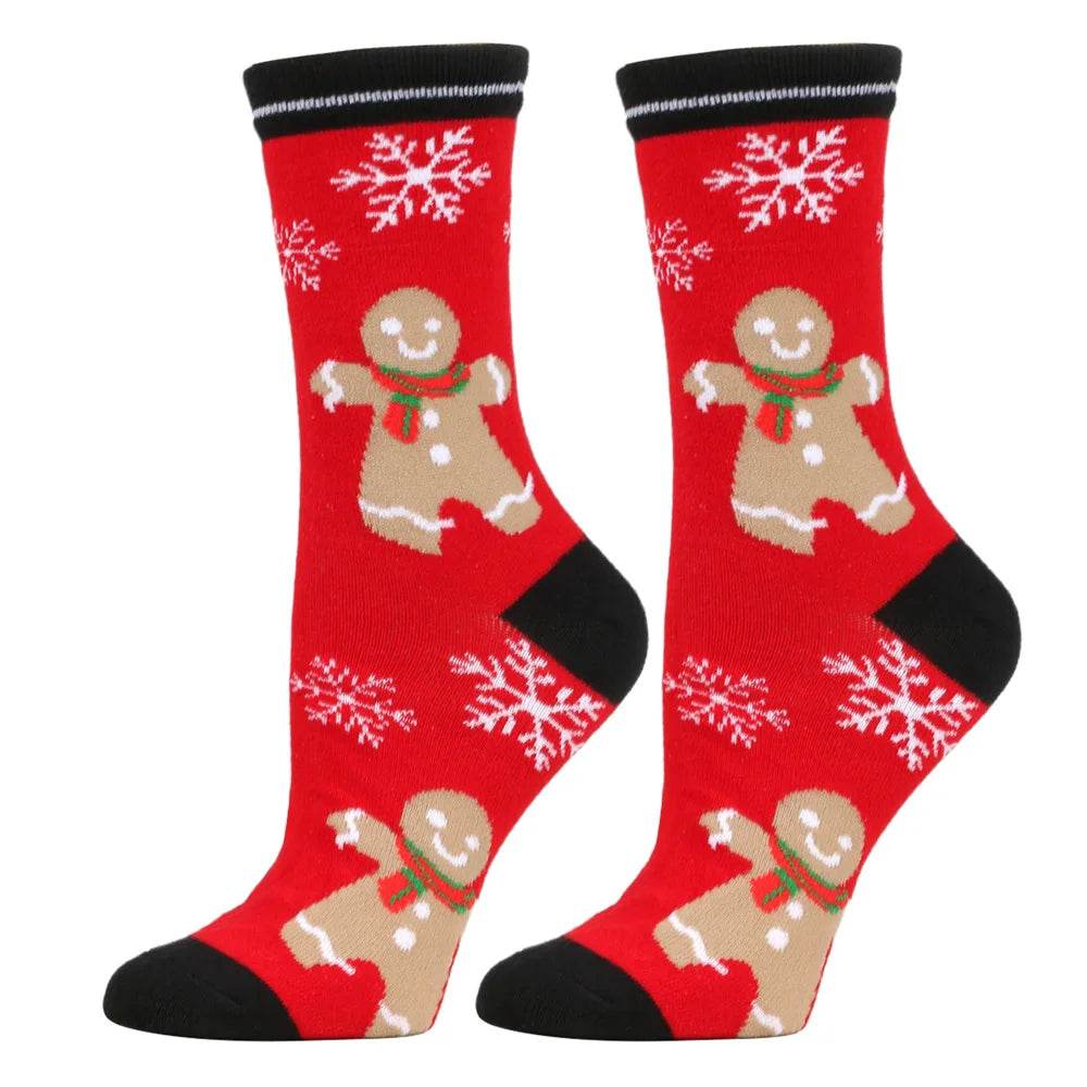 Christmas Mid-Calf Socks for Men Women Santa Claus Autumn Winter Gingerbread Man Cotton Elastic Gift Party Calf-Length Socks - HORA GIFT