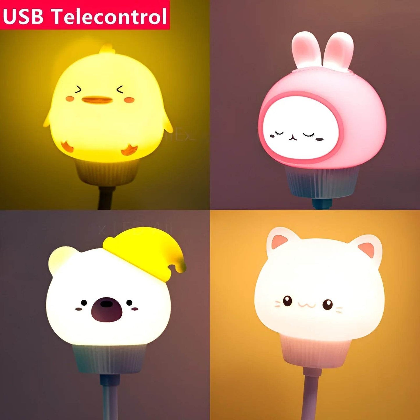 USB Night Light LED Cute Cartoon Night Lamp Bear Chick Kitten for Baby Kid Bedroom Decoration Bedside Lamp - HORA GIFT