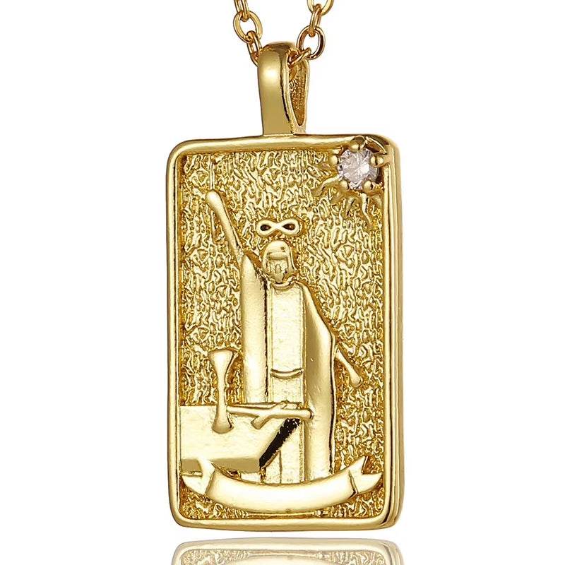 YILUOCD Original Zirconia Tarot Card Necklace Classic Tarot Queen Lover Magician Moon Wealth Amulet Stainless Steel Jewelry - HORA GIFT