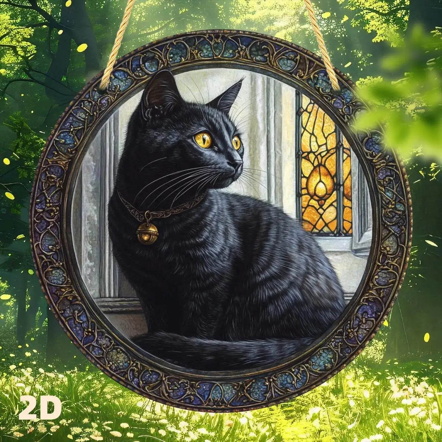 Black Cat Suncatcher - Acrylic Stained Style Window Hanging - HORA GIFT