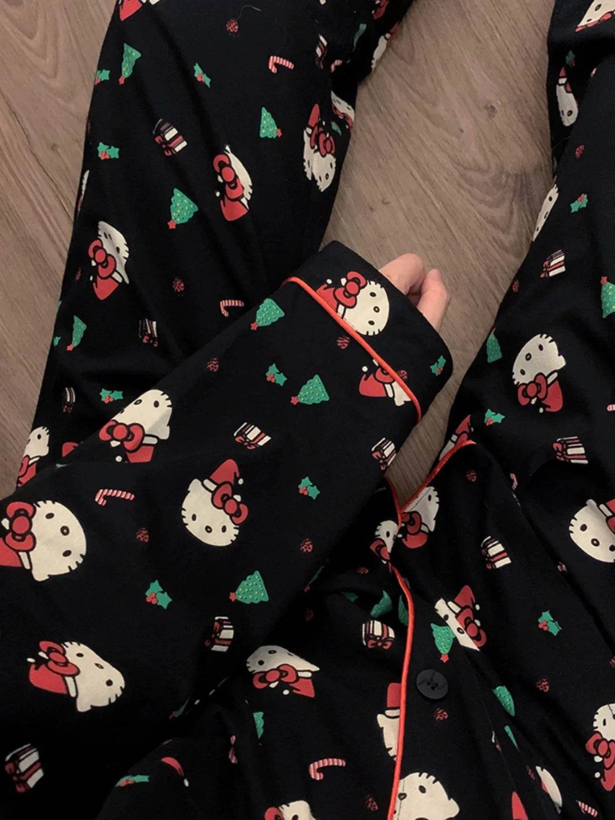 2Pcs/Set Christmas Hello Kitty Pajama Set Anime Cute Woman's - HORA GIFT