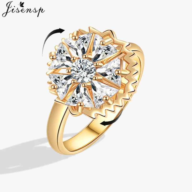 Korean Woman Anxiety Relaxing Ring Multiple Crystal Sunflower Snowflake Knuckle Rings Anti Stress Jewelry Girls Rotating Gift