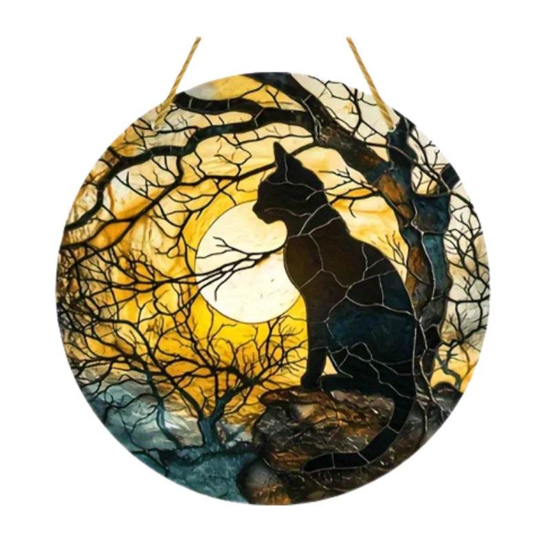 Black Cat Suncatcher - Acrylic Stained Style Window Hanging - HORA GIFT