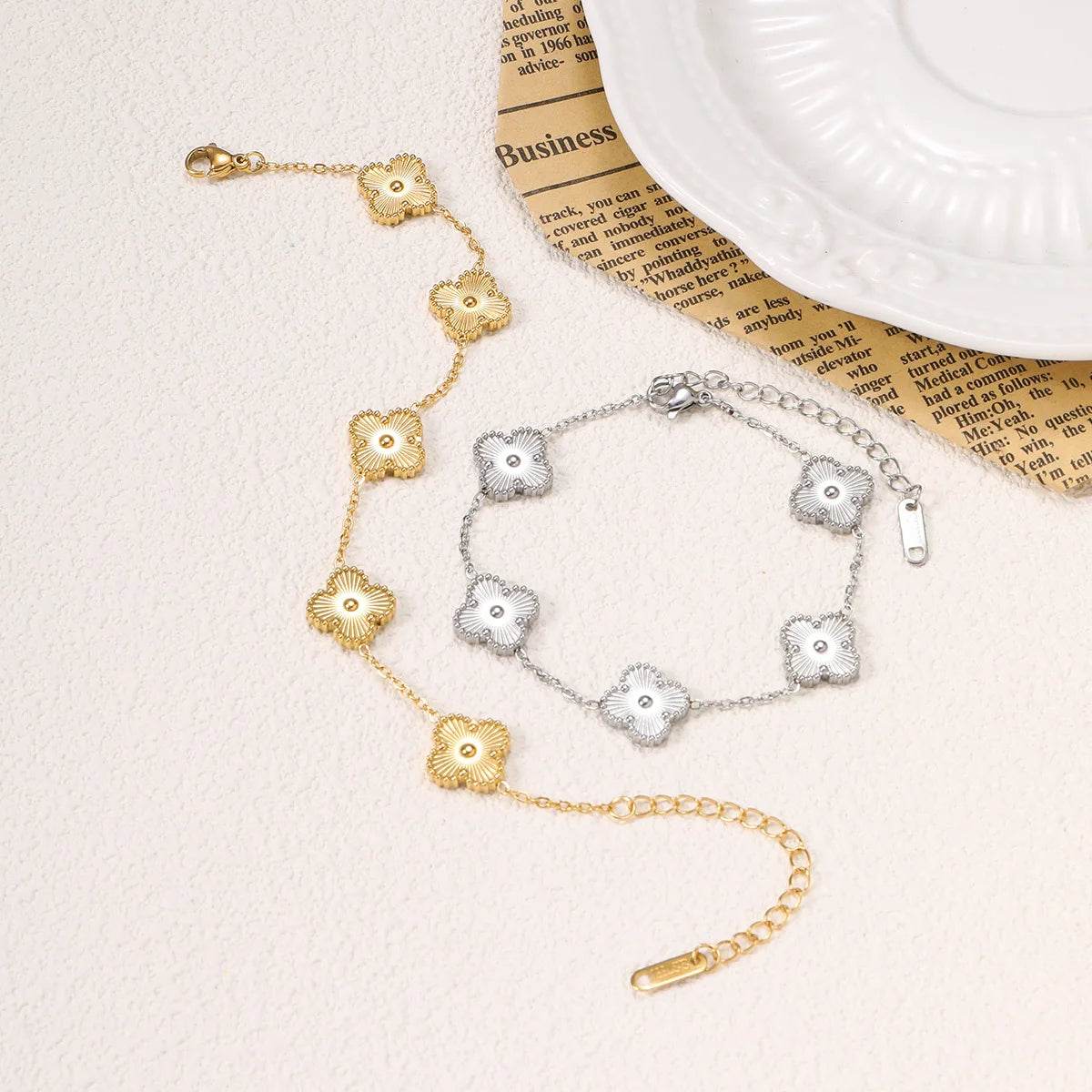 Clover Bracelet Women Girls Gold Silver Stainless Steel Five Leaf Flower Dainty Luxury - HORA GIFT