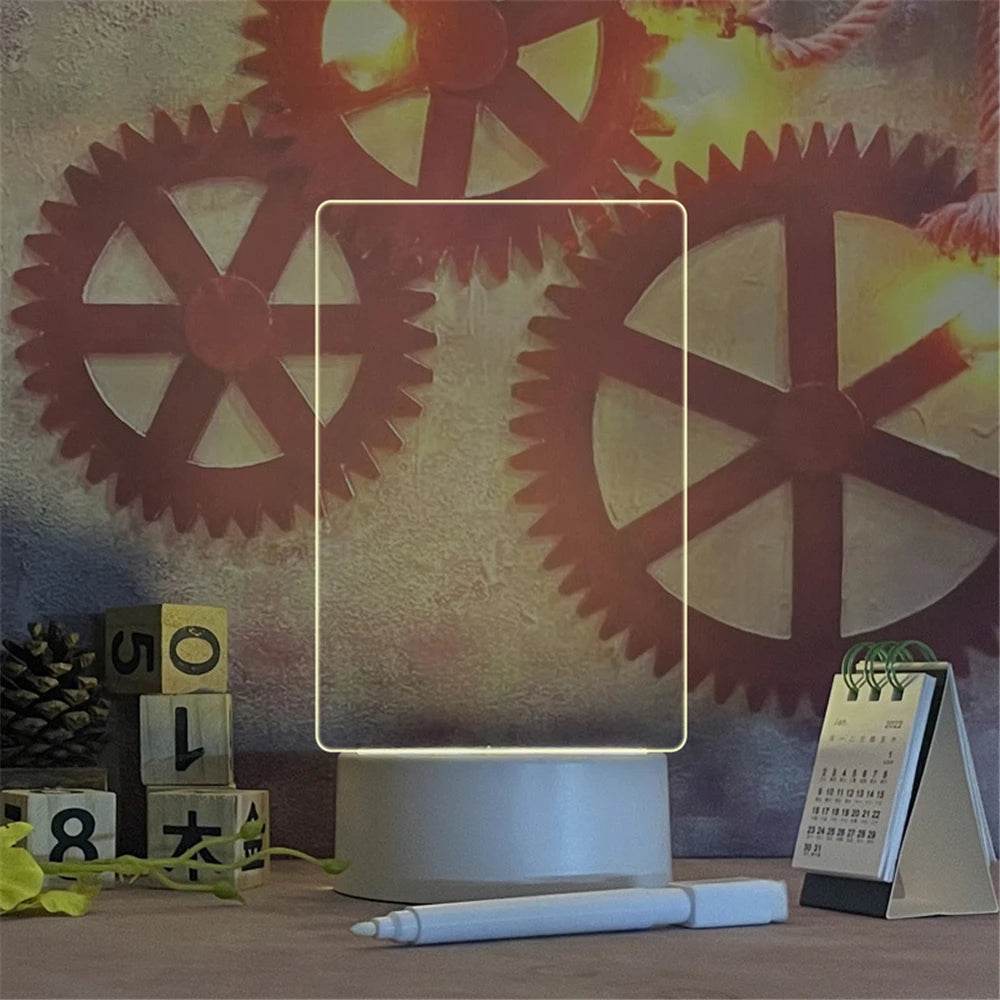 Transparent Luminous LED Night Lights USB Luminous Acrylic Night Light Erasable Write Message Board Calendar Desktop Ornaments - HORA GIFT