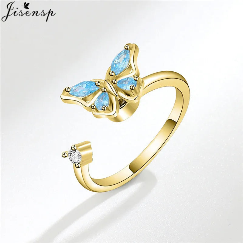 Korean Woman Anxiety Relaxing Ring Multiple Crystal Sunflower Snowflake Knuckle Rings Anti Stress Jewelry Girls Rotating Gift