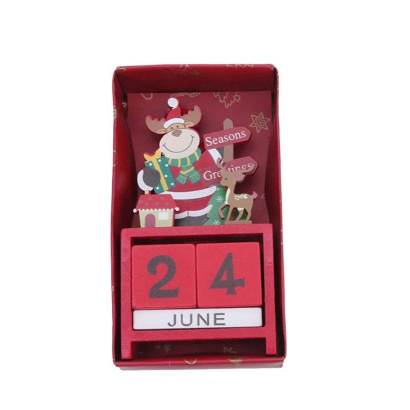 Christmas Count Down Calendar Santa Claus Elk Snowman Wooden Calendar - HORA GIFT
