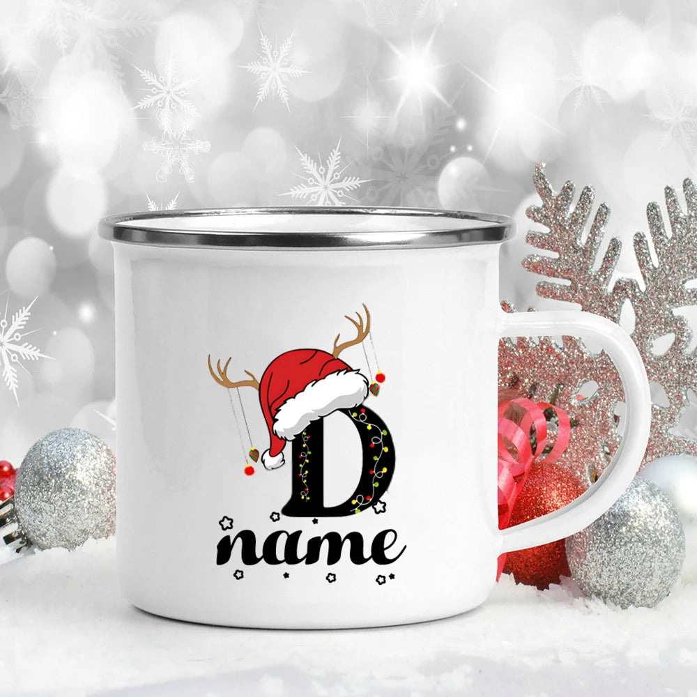 Personlized Christmas Cup Initial with Name Hot Cocoa Chocolate Mug Drink Jiuce Enamel Mugs Xmas Gifts for Kids Friends Family