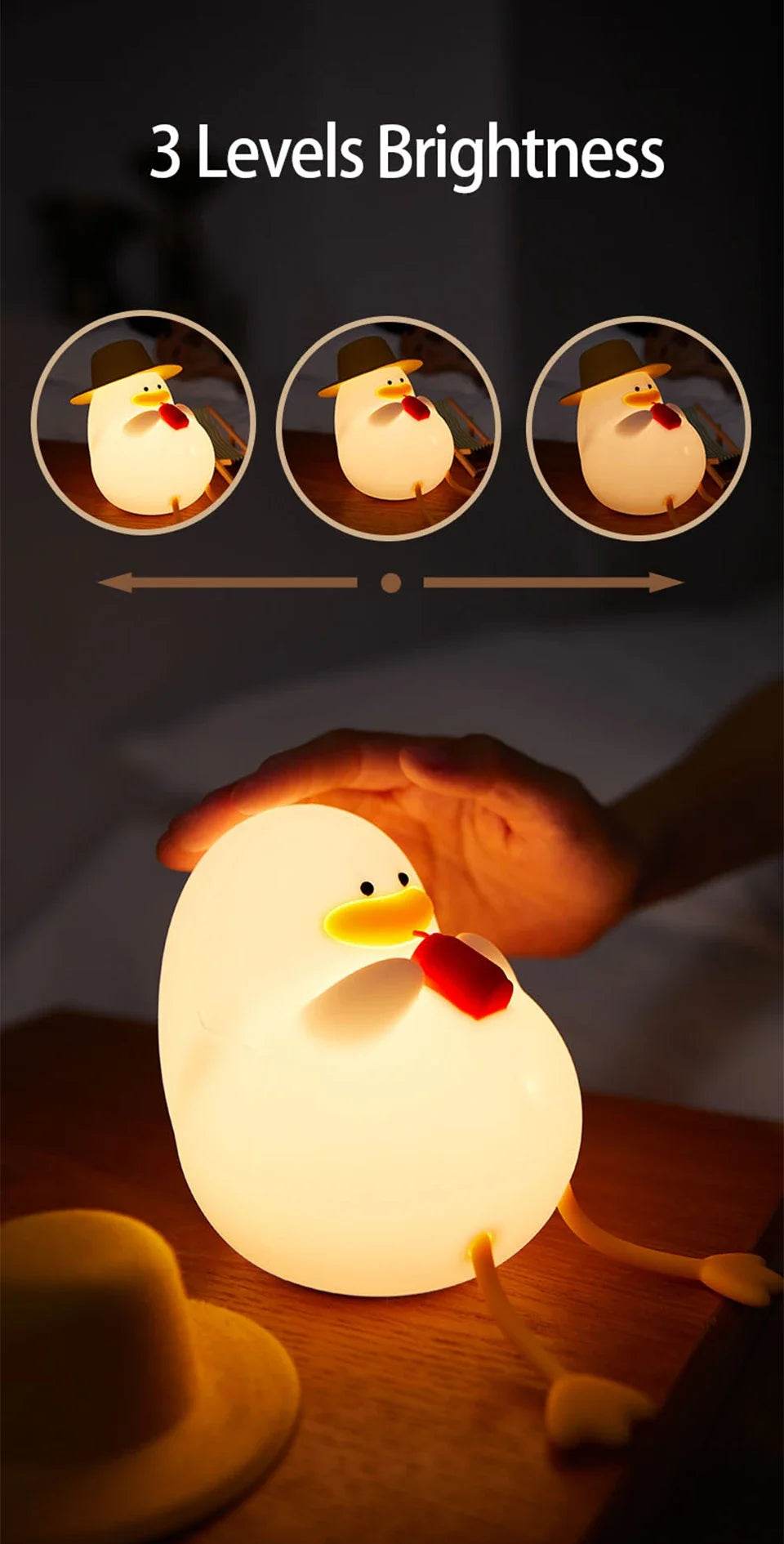 Rechargeable LED Night Light Cute Duck Silicone Patting Lamp Nursery Children Nightlights Home Bedside Room Decor Birthday Gift - HORA GIFT