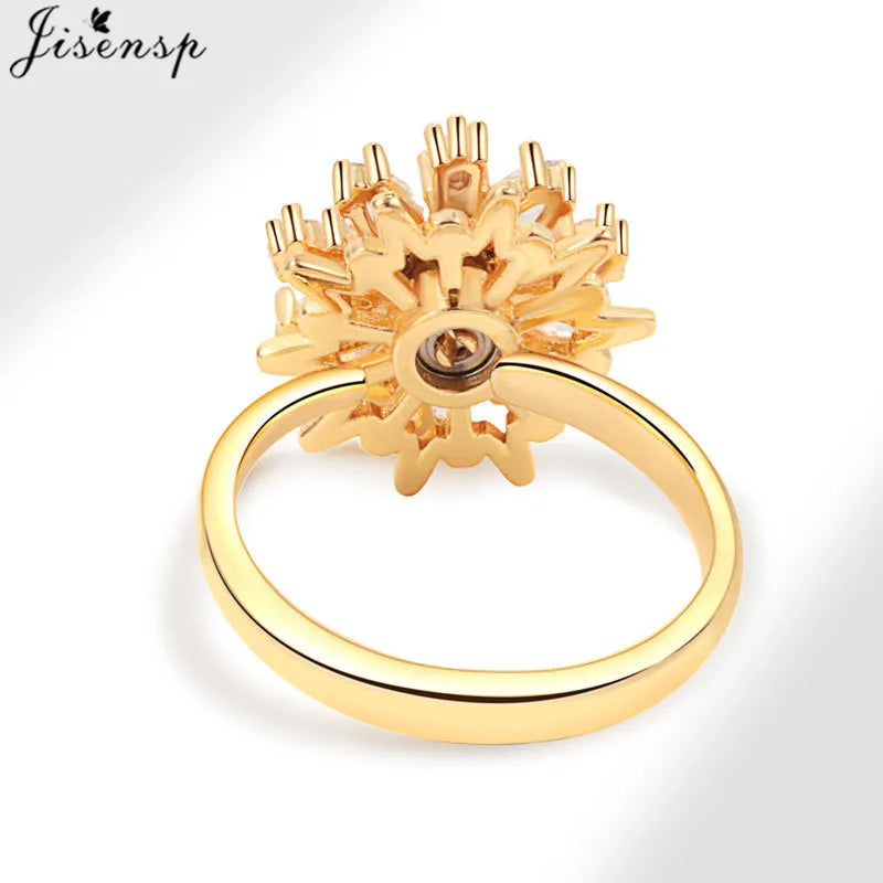 Korean Woman Anxiety Relaxing Ring Multiple Crystal Sunflower Snowflake Knuckle Rings Anti Stress Jewelry Girls Rotating Gift