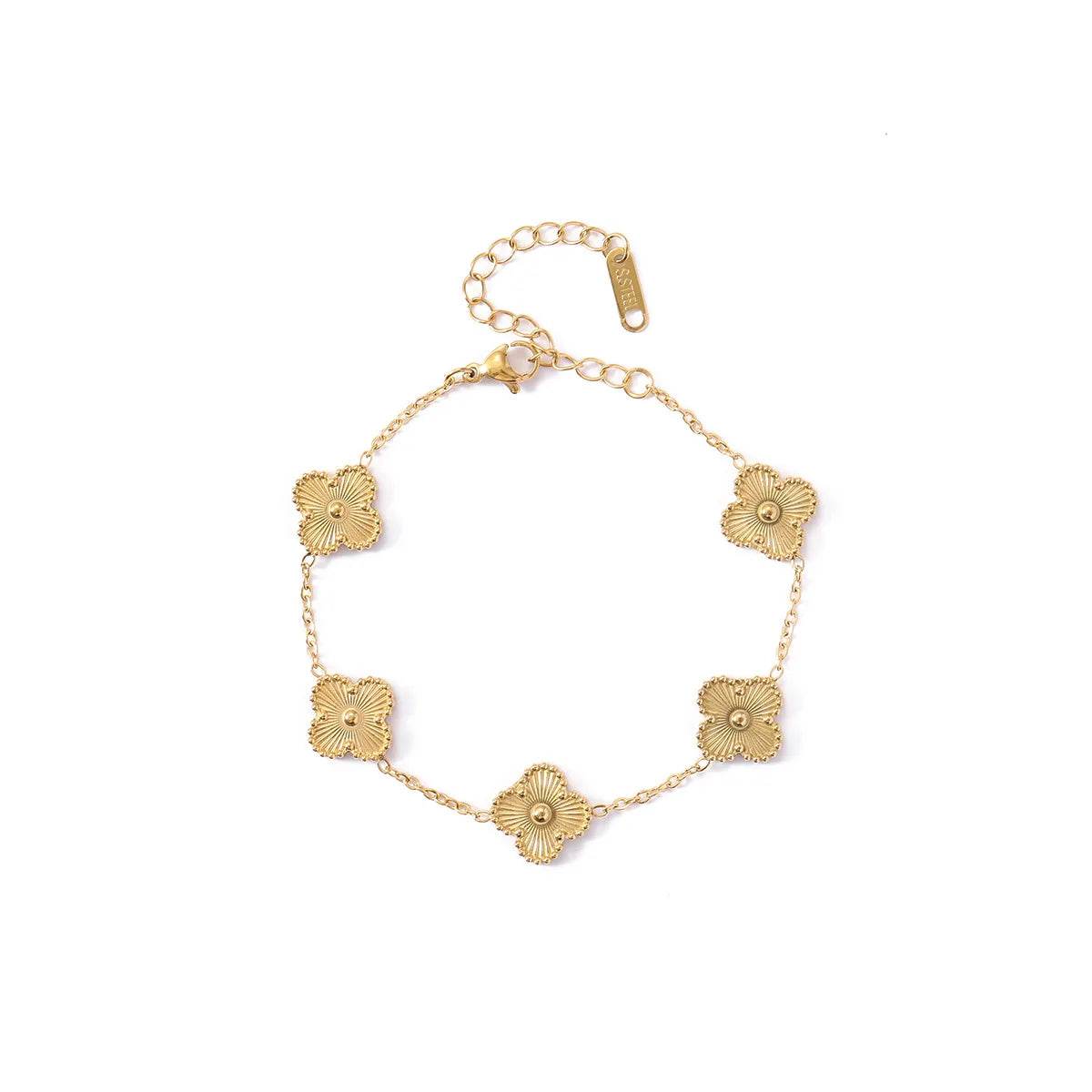 Clover Bracelet Women Girls Gold Silver Stainless Steel Five Leaf Flower Dainty Luxury - HORA GIFT