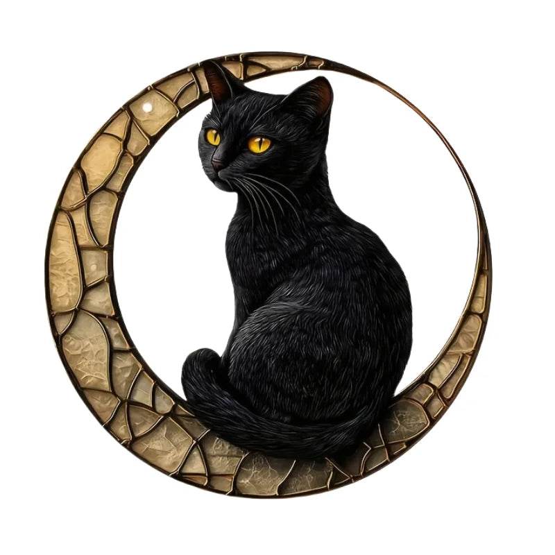 Black Cat Suncatcher - Acrylic Stained Style Window Hanging - HORA GIFT