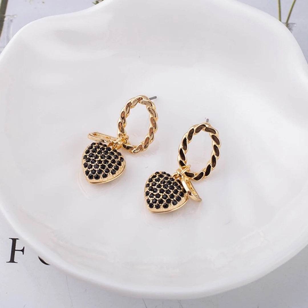 Golden Earrings D Letter Zircon Heart Shaped Pendant Retro Versatile Women's Jewelry - HORA GIFT