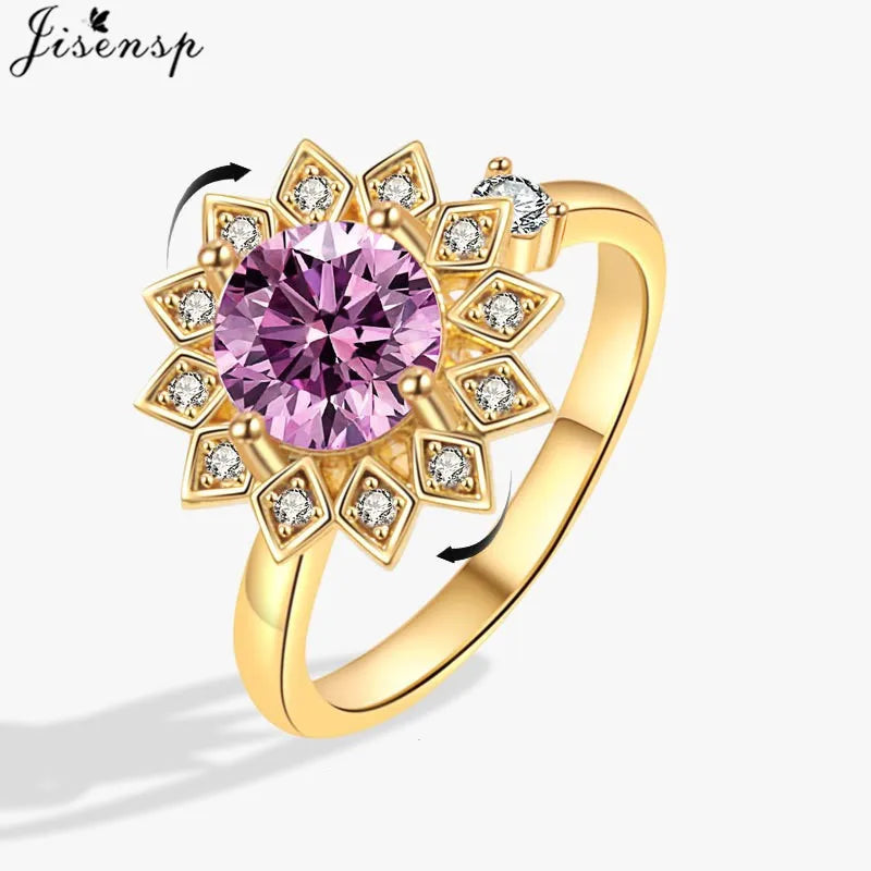 Korean Woman Anxiety Relaxing Ring Multiple Crystal Sunflower Snowflake Knuckle Rings Anti Stress Jewelry Girls Rotating Gift