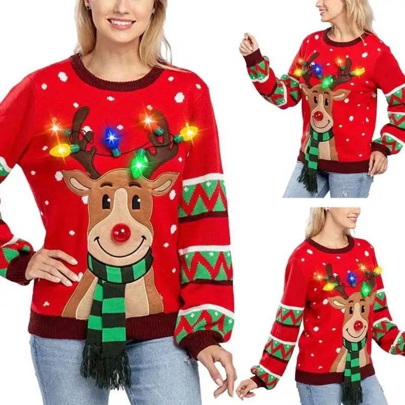 Women LED Light Up Holiday Sweater Christmas - HORA GIFT