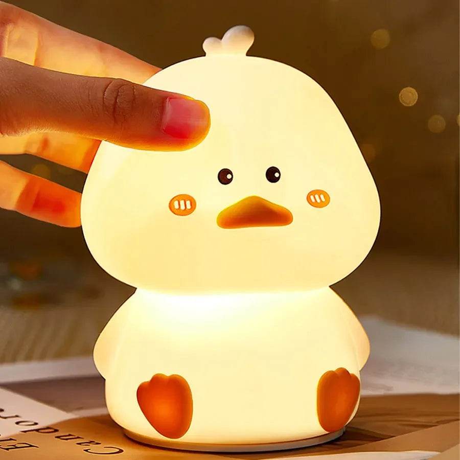 Rechargeable LED Night Light Cute Duck Silicone Patting Lamp Nursery Children Nightlights Home Bedside Room Decor Birthday Gift - HORA GIFT