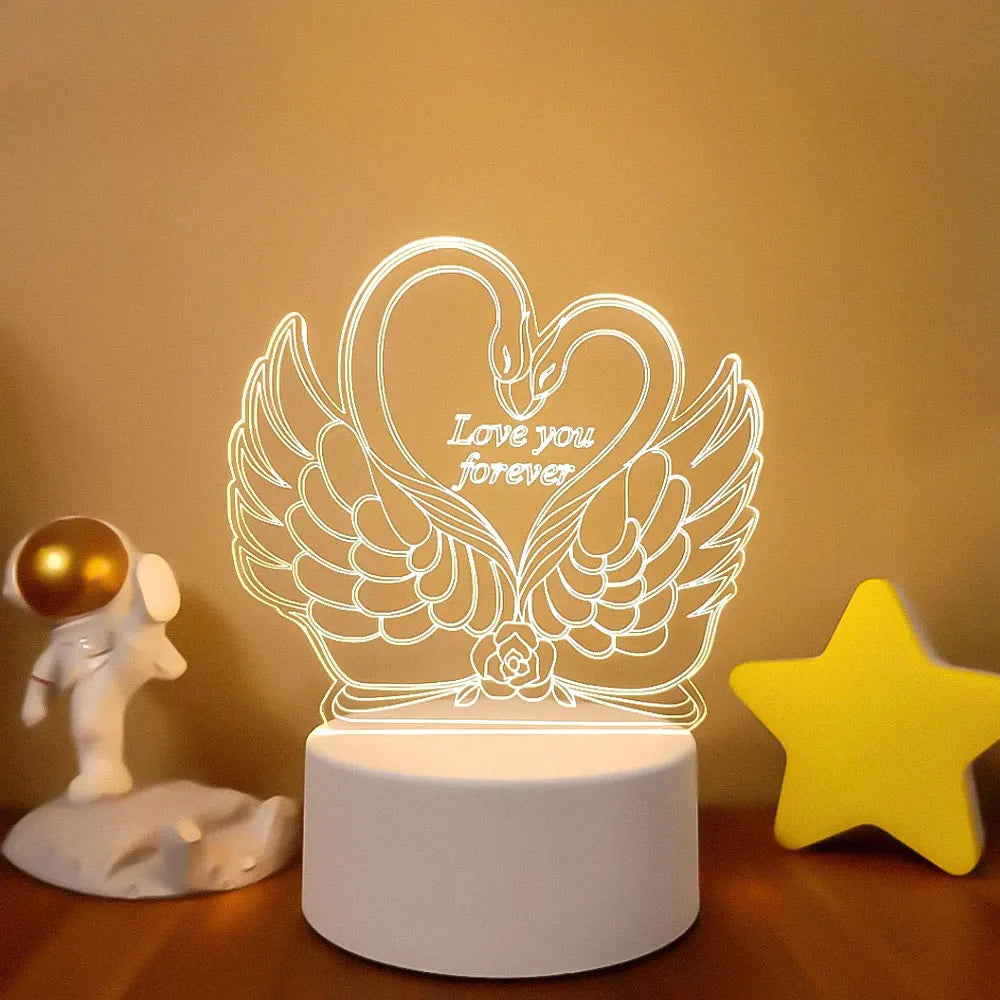 Romantic Love 3D Acrylic Led Lamp for Home Children's Night Light Table Lamp Birthday Party Decor Valentine's Day Bedside Lamp