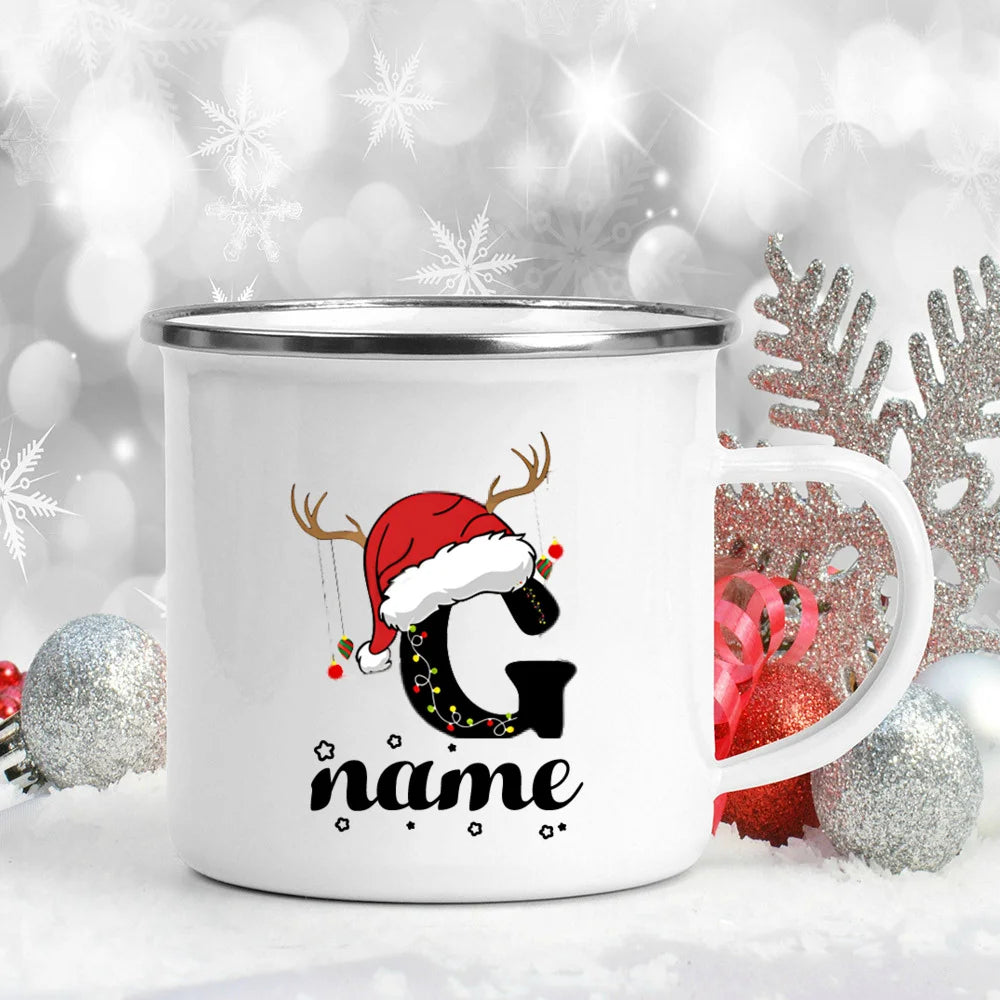 Personlized Christmas Cup Initial with Name Hot Cocoa Chocolate Mug Drink Jiuce Enamel Mugs Xmas Gifts for Kids Friends Family