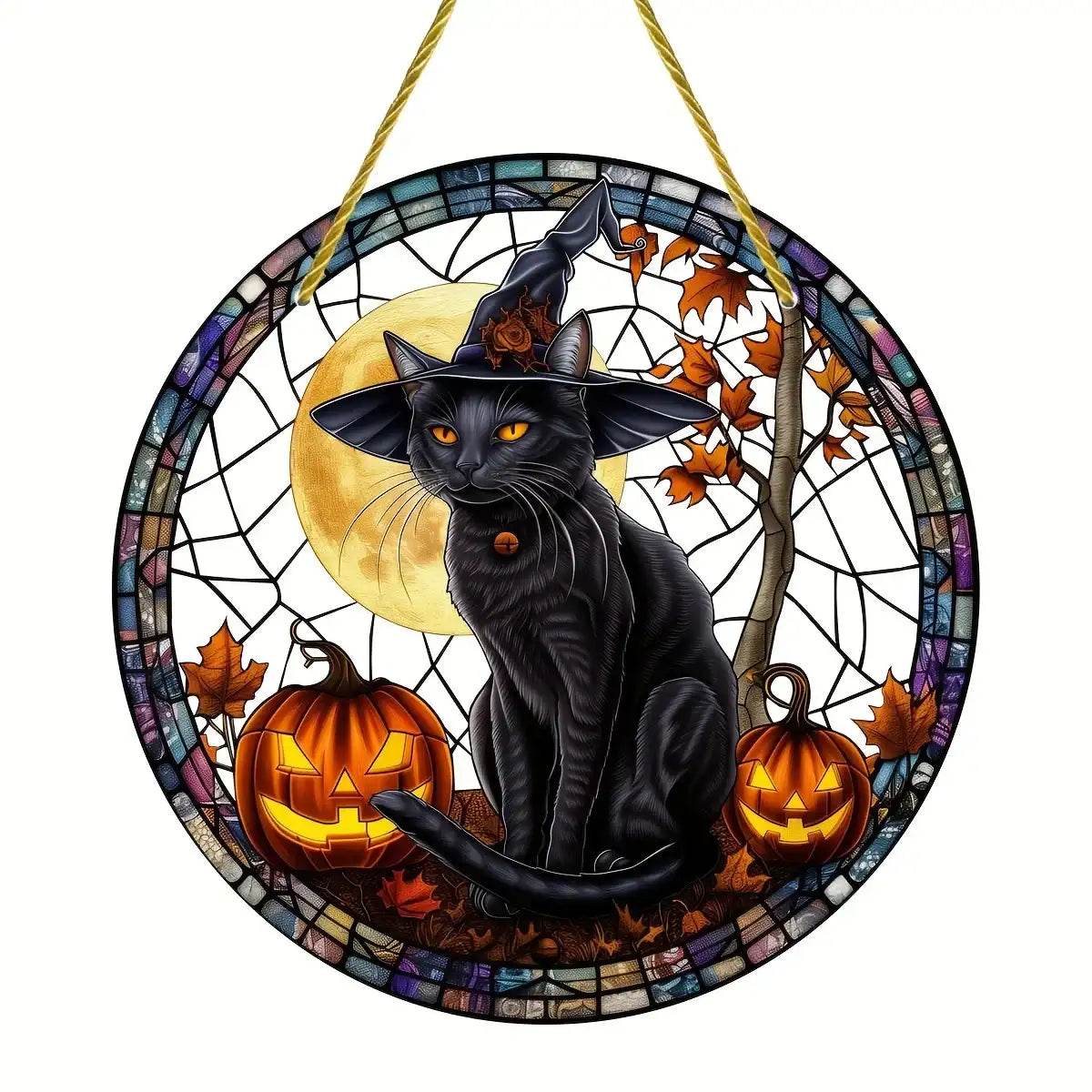 Black Cat Suncatcher - Acrylic Stained Style Window Hanging - HORA GIFT